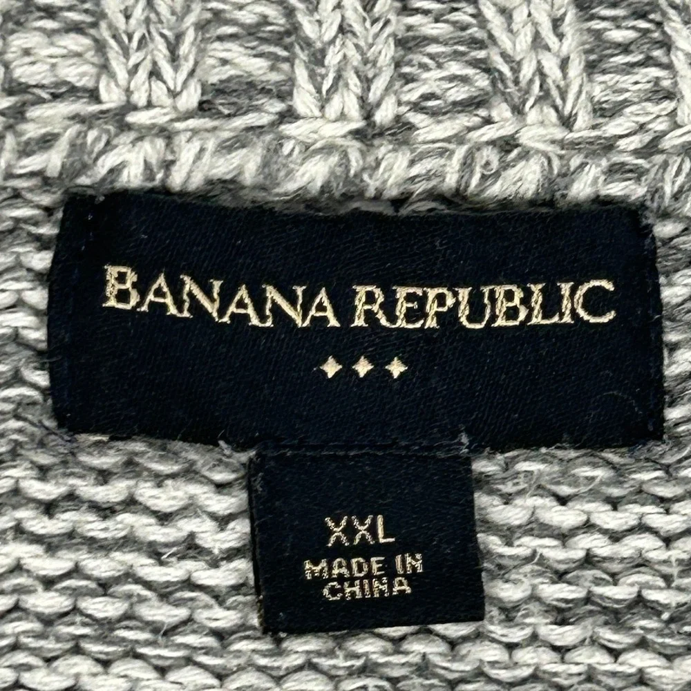 Banana Republic Sweater Mens XXL Grey Marled Quarter Zip Cotton